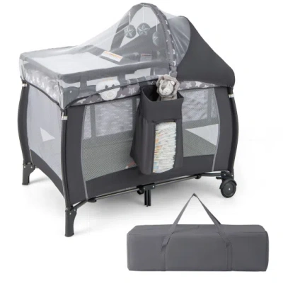 Costway Portable Baby Nursery Center 4-in-1 Portable Travel Crib-gray