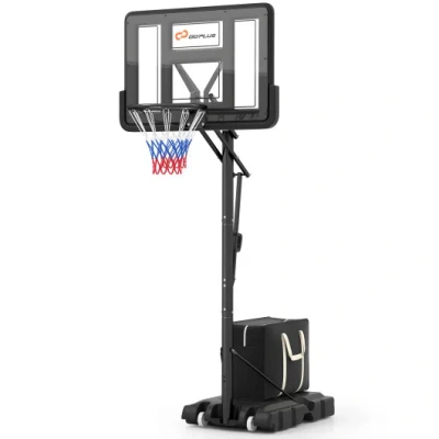 Costway Portable Basketball Hoop With 4.6 To 10 Feet 10-level Height Adjustable In Black