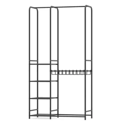 Costway Portable Closet With Pants Hangers And 2 Hanging Rods And 4 Storage Shelves-black