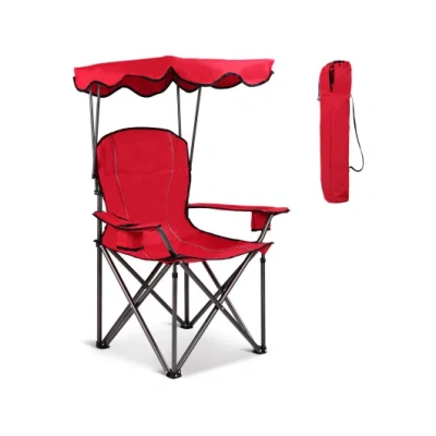 Costway Portable Folding Beach Canopy Chair With Cup Holders-red