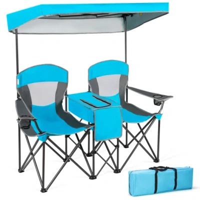Costway Portable Folding Camping Canopy Chairs With Cup Holder-blue