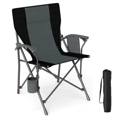 Costway Portable Folding Oxford Cloth Camping Chair With Cup Holder And Side Pocket-grey In Black