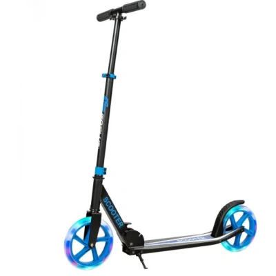 Costway Portable Folding Sports Kick Scooter With Led Wheels-blue In Multi