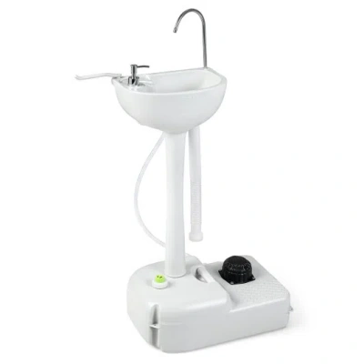 Costway Portable Foot Pump Camping Sink With 4.5 Gal Water Tank And Soap Dispenser In White