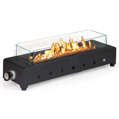 Costway Portable Mini Fireplace With Wind Guard And Stainless Steel Burner In Black