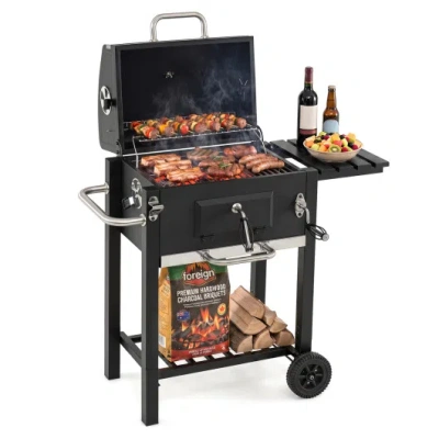 Costway Portable Outdoor Barbecue Grill With Adjustable Charcoal Tray And Wheels-black In Multi