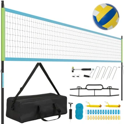 Costway Portable Outdoor Volleyball Net Set Heavy-duty Volleyball Net System-green In Multi