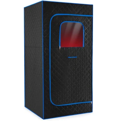 Costway Portable Steam Sauna Box With 3l/1200w Fast-heat Steamer And 15-level Temperature-blue In Black