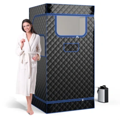 Costway Portable Steam Sauna With 3l Steam Generator Remote Control Wood Foot Massager And Foldable Chair Fo In Black