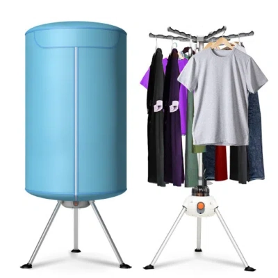 Costway Portable Ventless Laundry Clothes Dryer Folding Drying Machine Heater In Blue