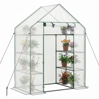 Costway Portable Walk-in Greenhouse With 3 Tiers And 6 Shelves-white In Animal Print