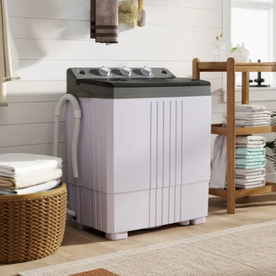 Costway Portable Washing Machine With Built-in Drain Pump-gray In White