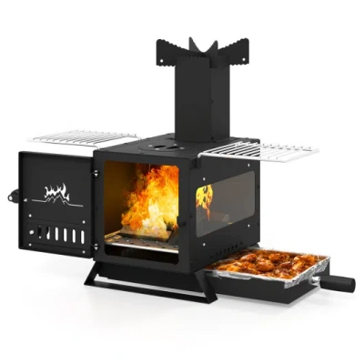 Costway Portable Wood Burning Stove Mini Heater Burner With Pot Rack Oven Pan-black