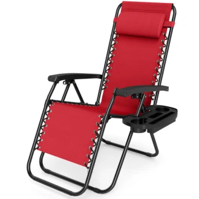 Costway Portable Zero Gravity Chairs With Cup Holder Trays And Backrest Set Of 2-red