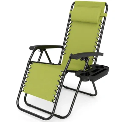 Costway Portable Zero Gravity Chairs With Cup Holder Trays And Backrest-green