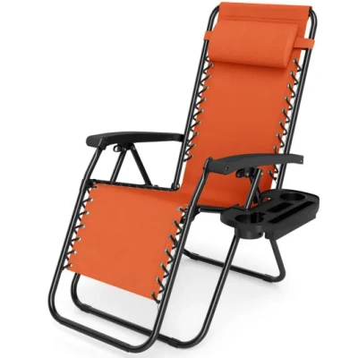 Costway Portable Zero Gravity Chairs With Cup Holder Trays And Backrest-orange