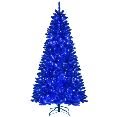 Costway Pre-lit Artificial Christmas Tree With 340 Blue Led Lights And 3 Modes-7 Ft
