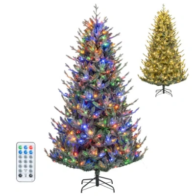 Costway Pre-lit Artificial Christmas Tree With Multicolored Led Lights-m In Blue