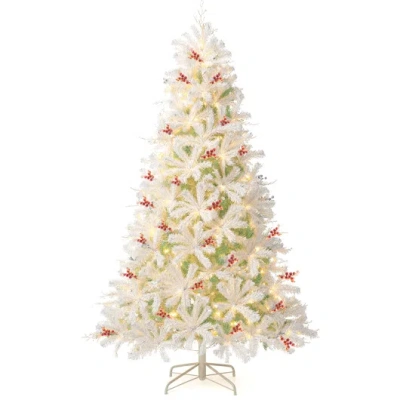 Costway Pre-lit Artificial Christmas Tree With Snow Flocked Branch Tips-m In Multi