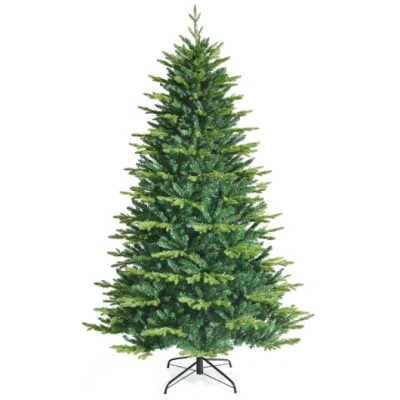 Costway Pre-lit Artificial Hinged Christmas Tree With App Controlled Led Lights-7 Ft In Green