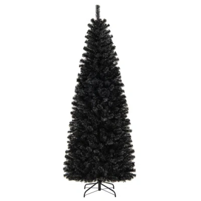 Costway Pre-lit Christmas Halloween Tree With Pvc Branch Tips And Warm White Lights-7 Ft In Black