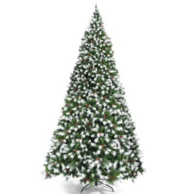 Costway Pre-lit Hinged Lifelike Lush Artificial Christmas Tree With Pvc Tips-9 Feet In Green