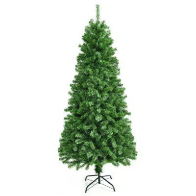 Costway Pre-lit Multi-colored Fiber Optic Spruce Artificial Christmas Tree-7 Ft In Green