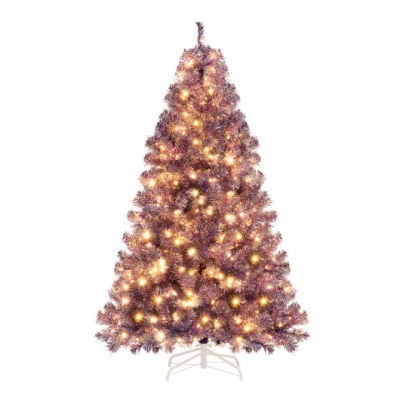 Costway Pre-lit Tinsel Christmas Tree Artificial Xmas Tree With Lush Branch Tips And Warm White Led Lights-6 In Brown