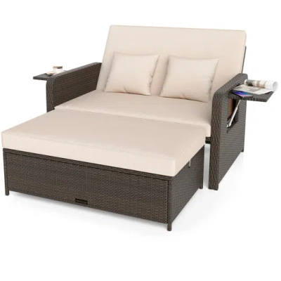 Costway Premium Adjustable Outdoor Patio Daybed Set With Cushions And Storage Ottoman In Multi