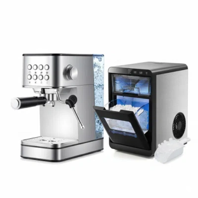 Costway Premium Ice And Coffee Duo Cnn-acclaimed Nugget Ice Maker And 20-bar Stainless Espresso Machine In Silver