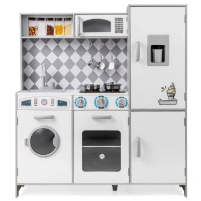 Costway Pretend Play Kitchen For Kids Aged 3+ With Real Sounds And Lights-white