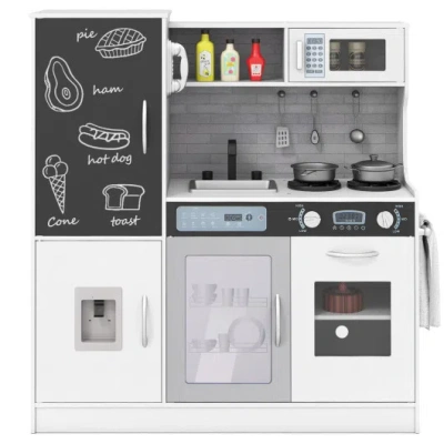 Costway Pretend Play Kitchen With Utensils For Kids Aged 3+-silver In White