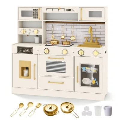 Costway Pretend Toy Kitchen Set With Stoves And Water Dispenser-beige In Neutral