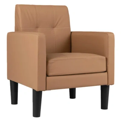 Costway Pu Leather Modern Accent Chair With Removable Seat Cushion-brown