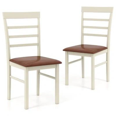 Costway Pu Leather Upholstered Armless Wooden Dining Chair Set Of 2-white In Neutral