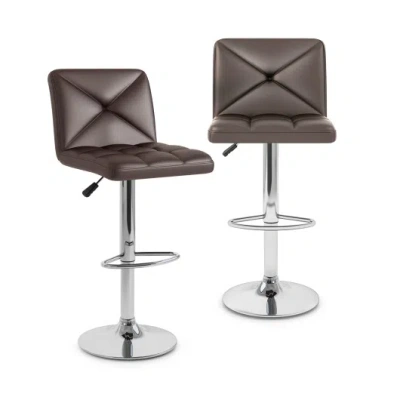 Costway Pu Leather Upholstered Bar Stools Set Of 2 With Back And Adjustable Height-brown