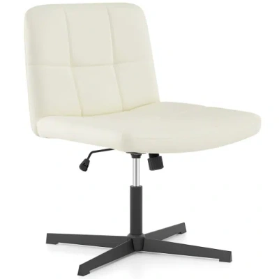 Costway Pu Leather Upholstered Cross-legged Office Chair With Oversized U-shaped Seat For Home Office Make U In White