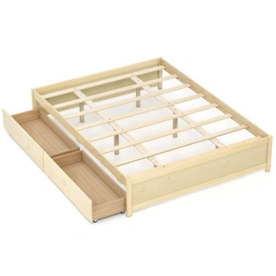Costway Queen Size Bed Frame With 2 Rolling Storage Drawers-natural In Multi