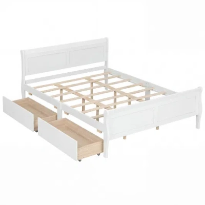 Costway Queen Size Bed Frame With 2 Storage Drawers And Footboard-white
