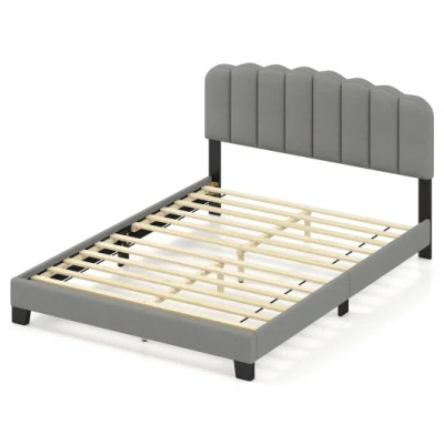 Costway Queen Size Bed Frame With Adjustable Scalloped Tufted Headboard-queen Size In Gray