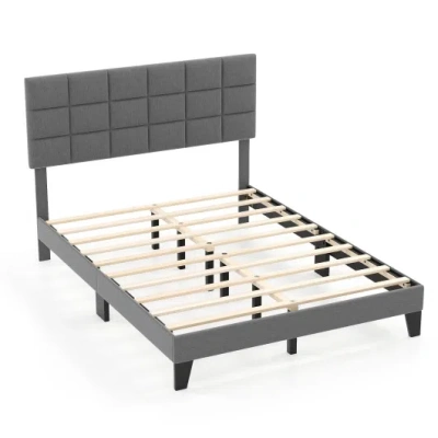 Costway Queen Size Modern Linen Bed Frame With Adjustable Headboard-gray