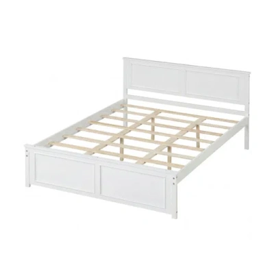 Costway Queen Size Platform Bed Frame With Headboard In White