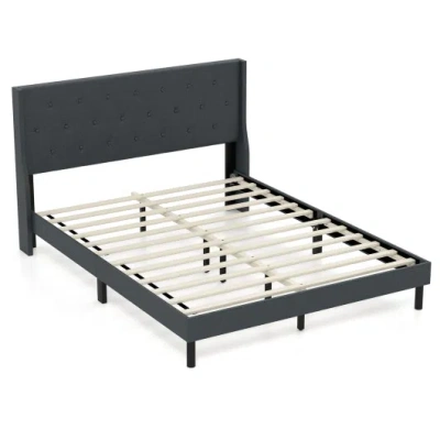Costway Queen Size Upholstered Bed Frame With Button Tufted Wingback Headboard And Wooden Slats Support Matt In Multi