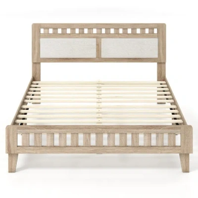 Costway Queen Wood Bed Frame With Upholstered Headboard-natural In Brown
