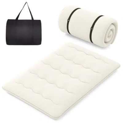Costway Queen/king/twin/full Futon Mattress Floor Sleeping Pad With Washable Cover Beige-full Size In Multi