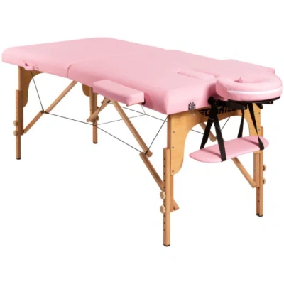 Costway Quick Setup Foldable And Portable Facial Spa Bed With Carry Case In Pink
