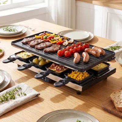 Costway Raclette Grill For 8, 2-in-1 Table Grill & Griddle With Reversible Nonstick Plate In Black