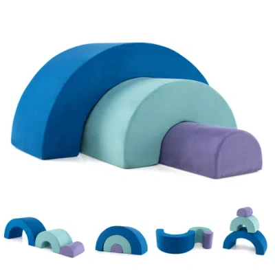 Costway Rainbow Arc Climber Playset Foam Climbing Blocks With Machine Washable Covers-multicolor In Blue