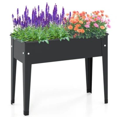 Costway Raised Garden Bed Elevated Metal Planter Box With Legs Drainage Holes-s In Black