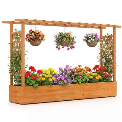 Costway Raised Garden Bed Planter Box With Lattice Trellis Drainage Holes In Multi